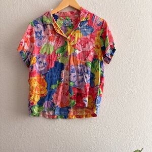 Vintage Jams World floral print button-down shirt. Medium